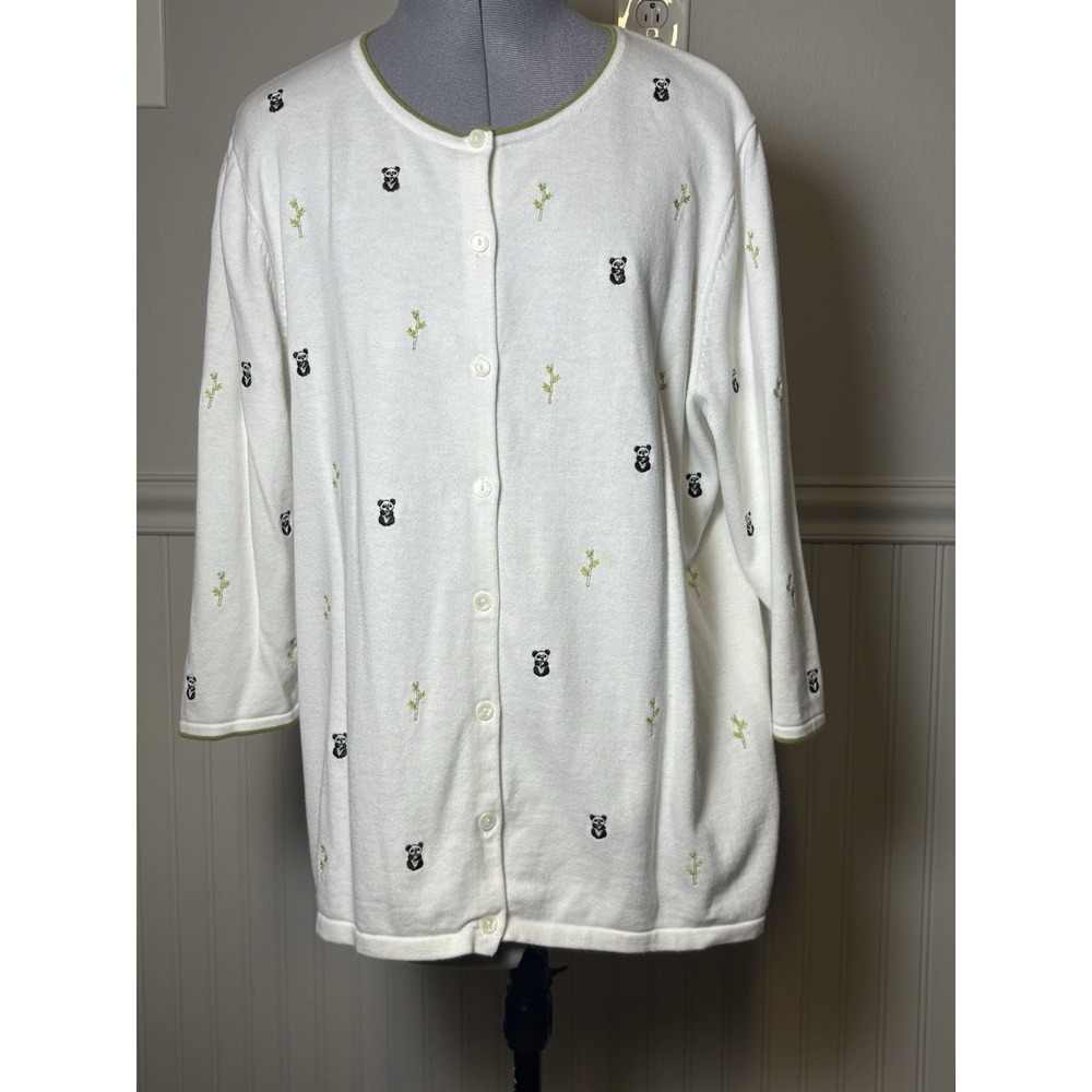 Cj Banks Panda Bamboo Cardigan Sweater 1x Cotton